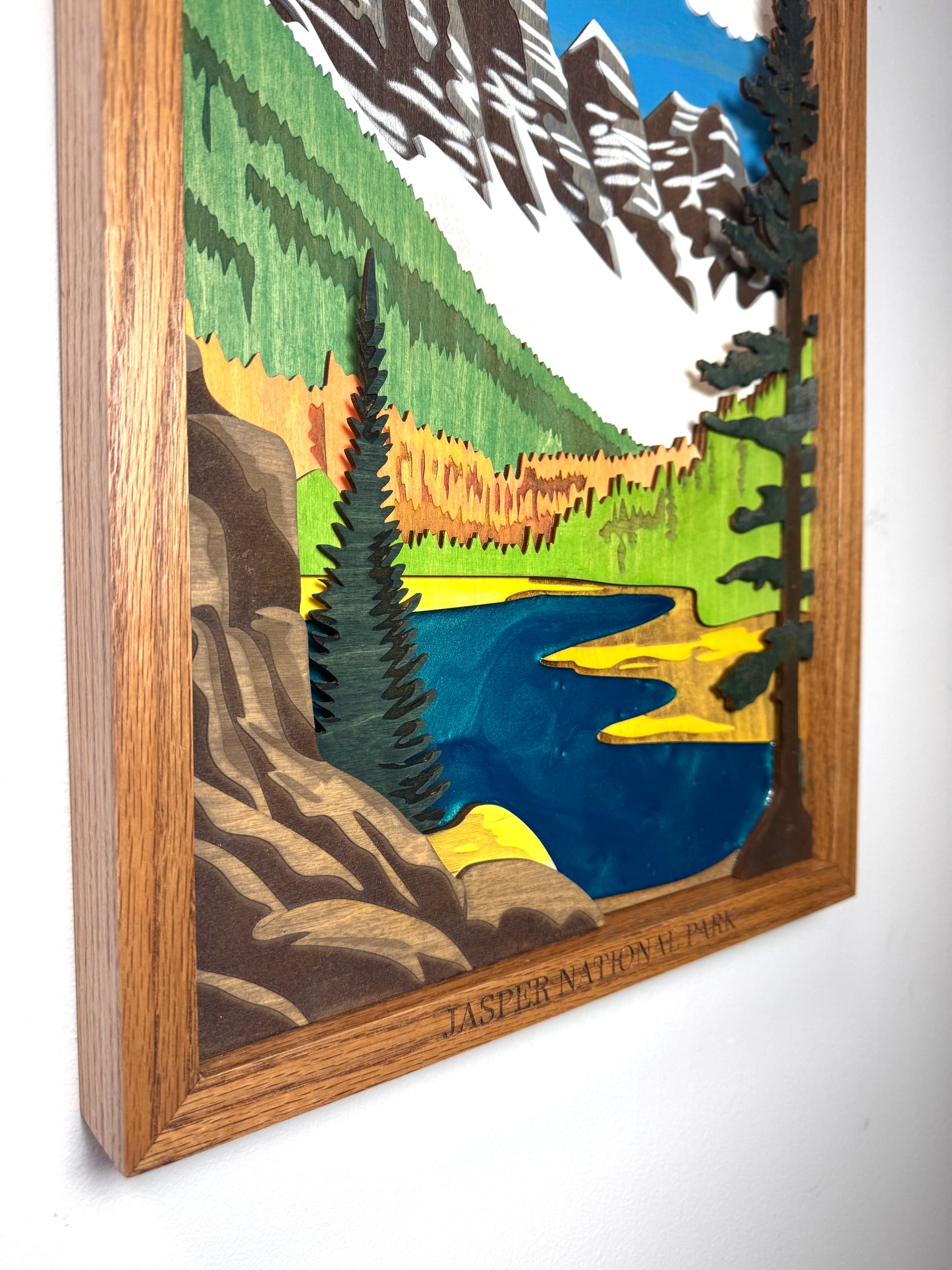 Handcrafted Jasper National Park Landscape with Epoxy Resin and Wooden Frame | 13" x 19.25"