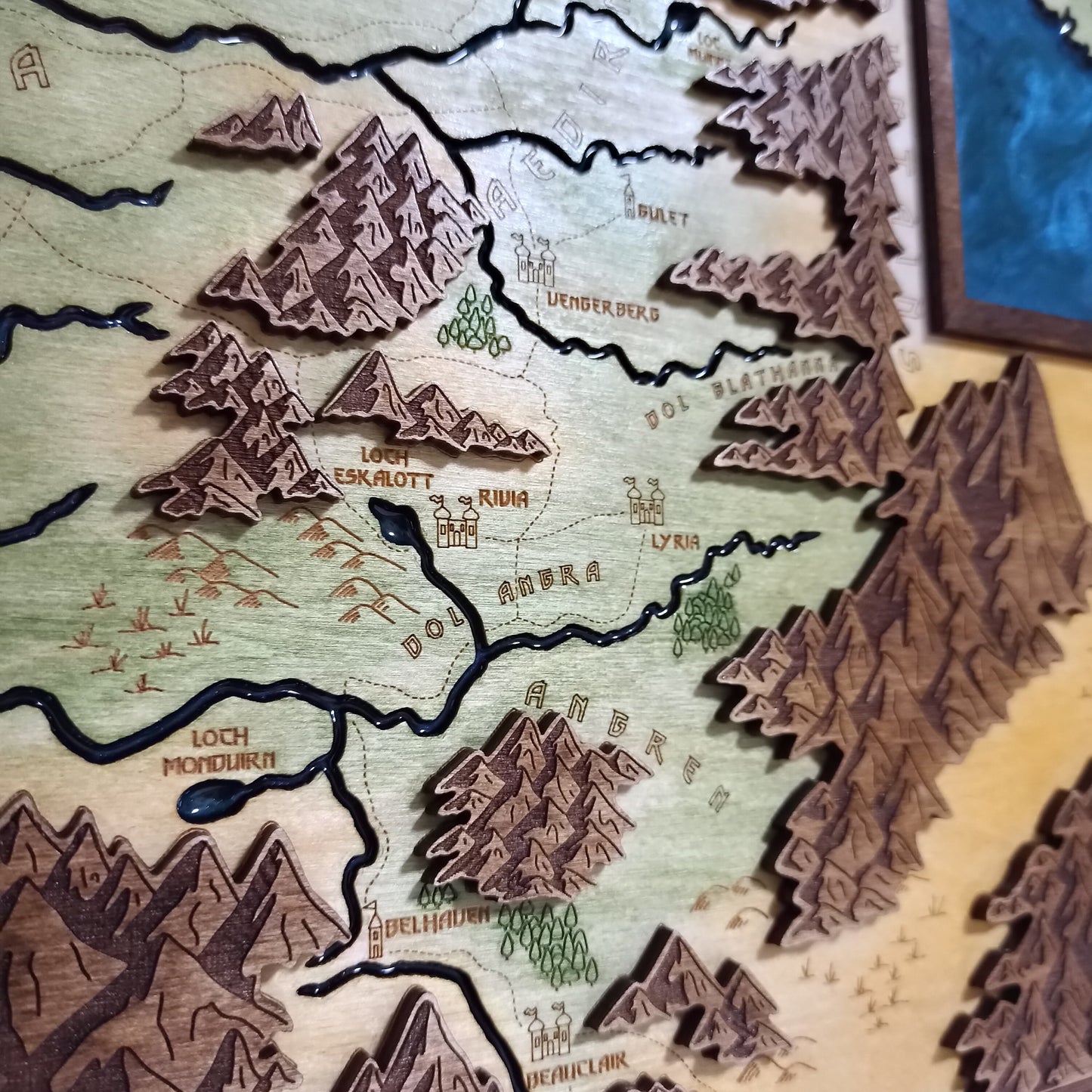 Witcher Map | Northern Kingdoms engraved epoxy map | Witcher 3 Wild Hunt Wood Map