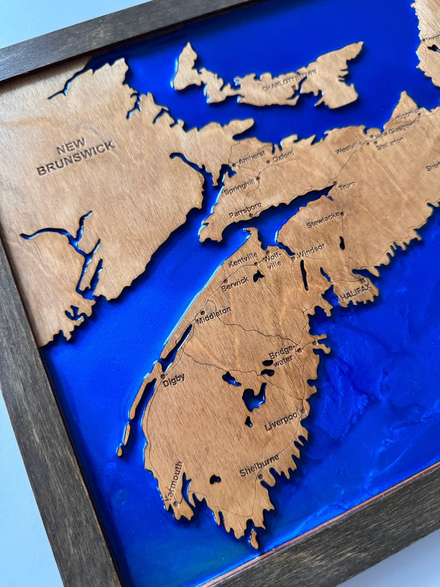 Nova Scotia wooden map / Canada engraved map with epoxy resin / Handmade wall decor