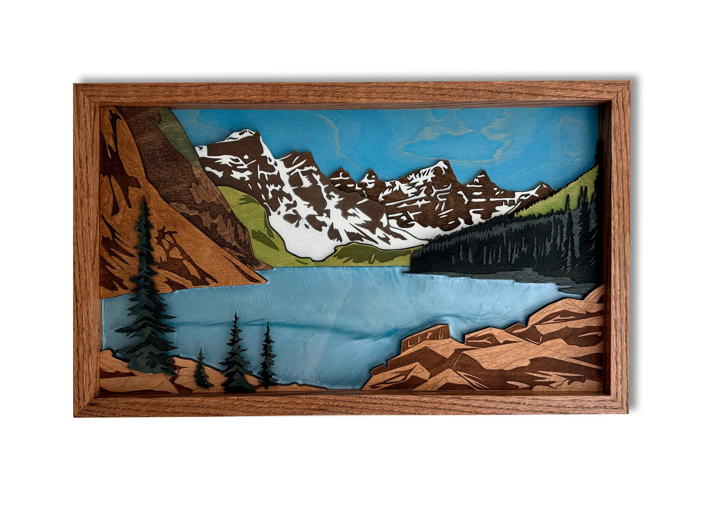 Banff National Park Canada | Moraine Lake / Lake Louise Wooden Framed Art with epoxy | Travel Wall Decor | 20.75" x 12.25"