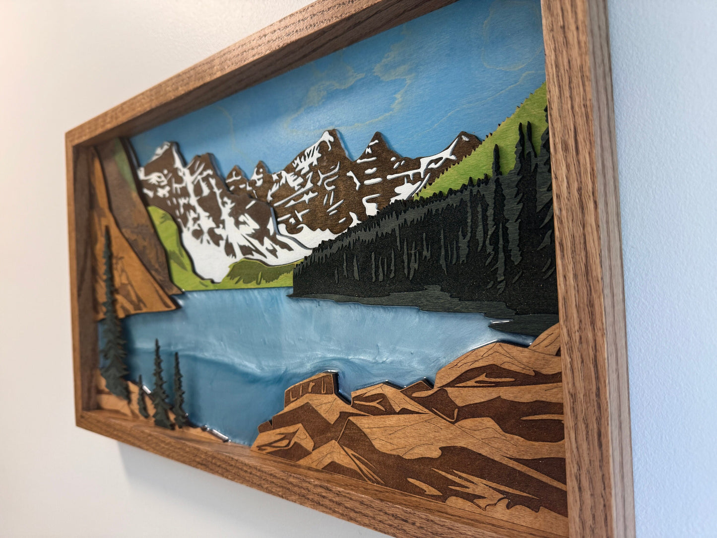 Banff National Park Canada | Moraine Lake / Lake Louise Wooden Framed Art with epoxy | Travel Wall Decor | 20.75" x 12.25"