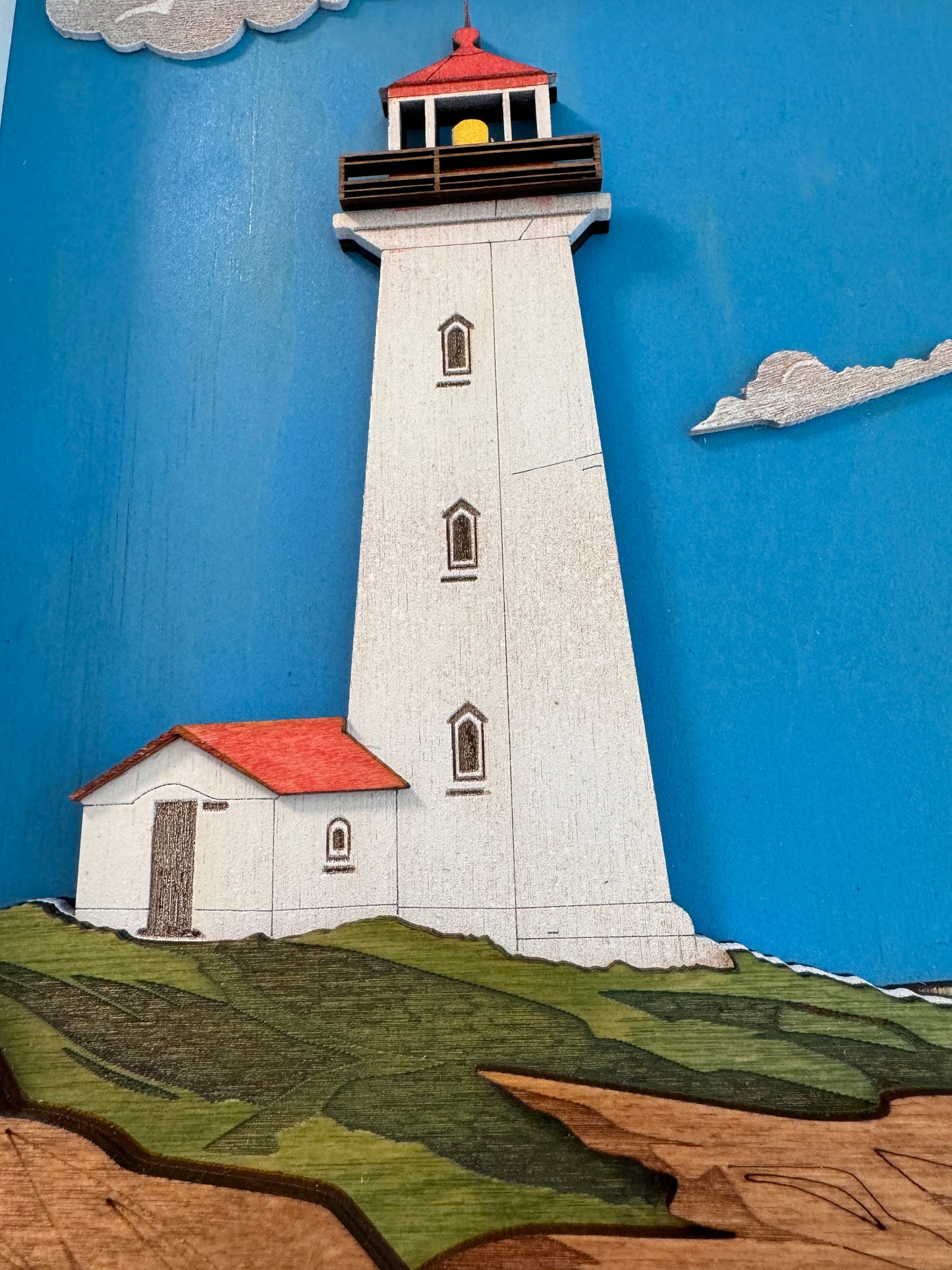 Handcrafted Peggy's Cove Lighthouse with Epoxy Resin and Wooden Frame, Multilayered with 3D effect | 13.25" X 16.25" inch