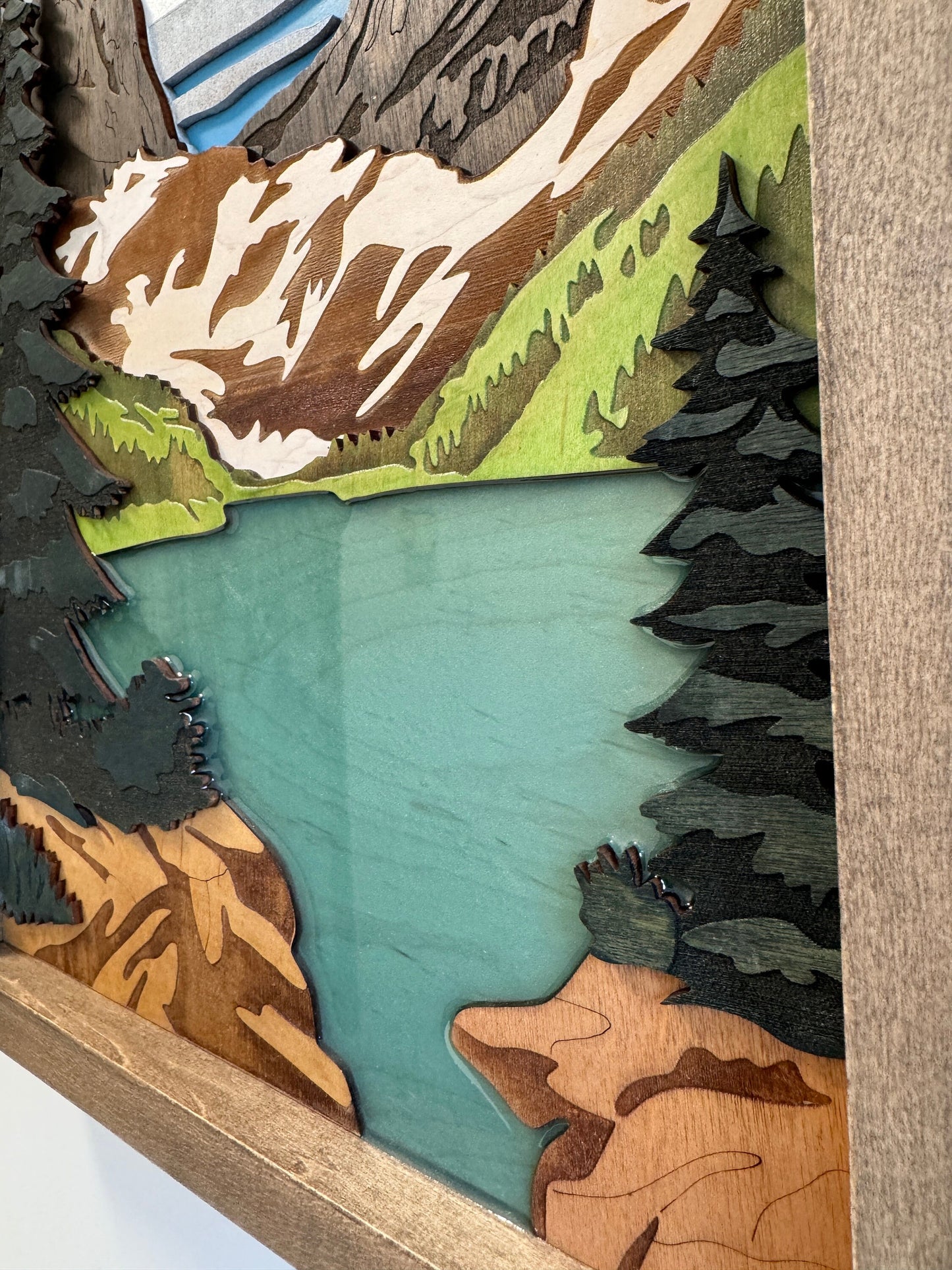 Handcrafted Rocky Mountain National Park Scene Landscape with Epoxy Resin and Wooden Frame | 12.75" x 18.75" inch