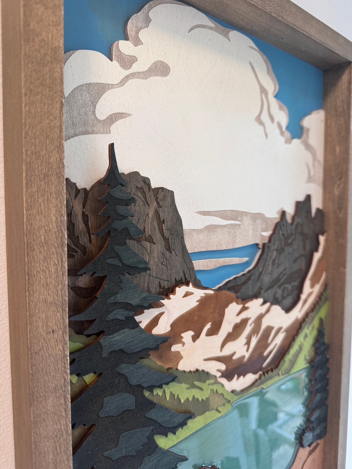 Handcrafted Rocky Mountain National Park Scene Landscape with Epoxy Resin and Wooden Frame | 12.75" x 18.75" inch