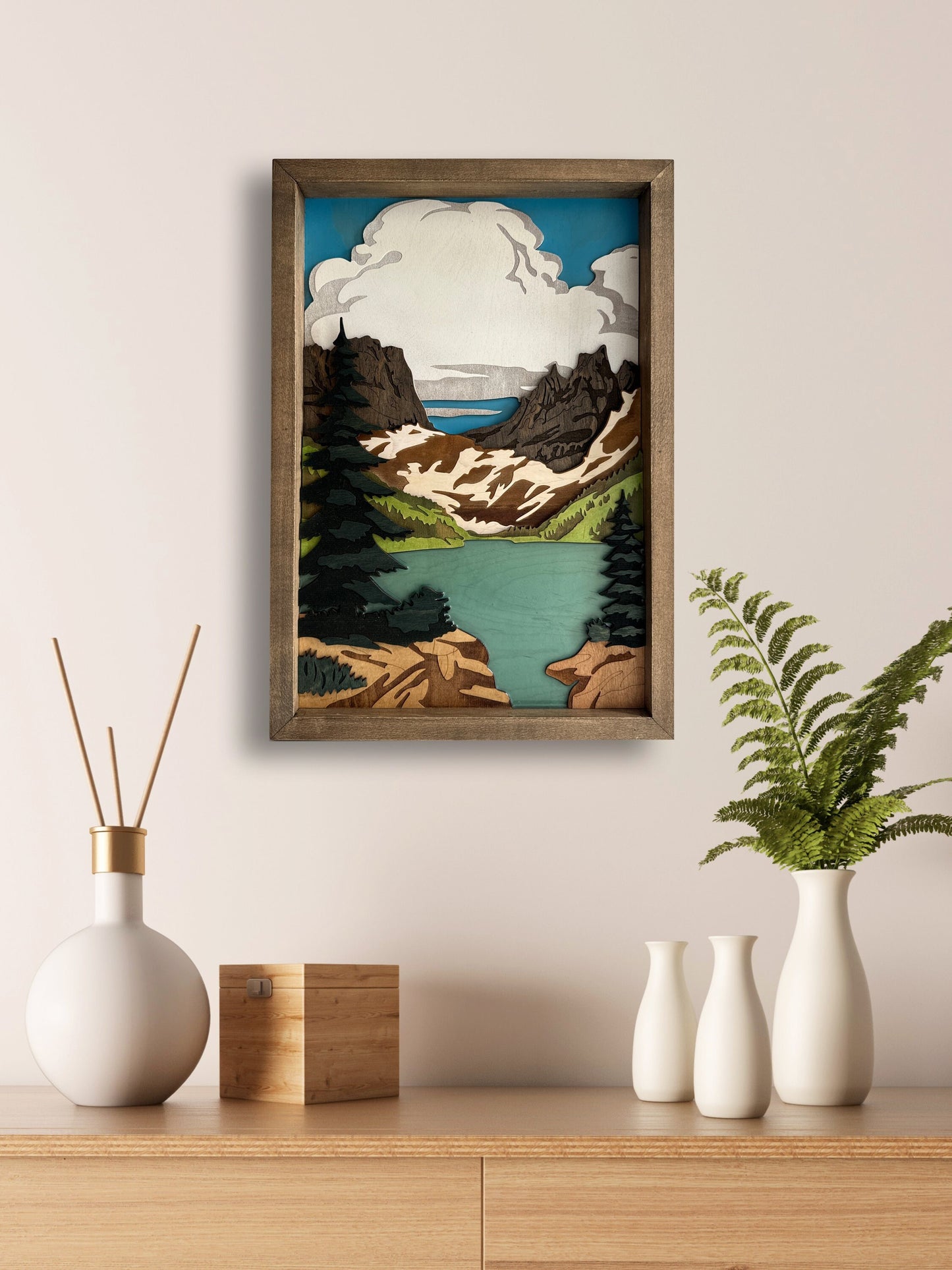 Handcrafted Rocky Mountain National Park Scene Landscape with Epoxy Resin and Wooden Frame | 12.75" x 18.75" inch