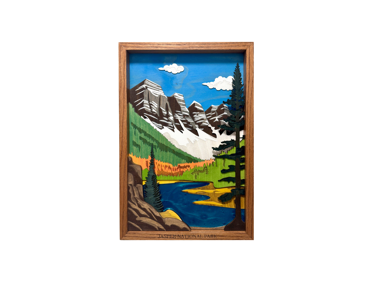 Handcrafted Jasper National Park Landscape with Epoxy Resin and Wooden Frame | 13" x 19.25"