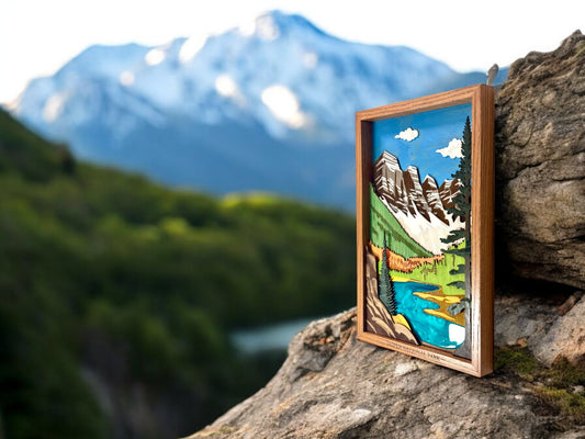 Handcrafted Jasper National Park Landscape with Epoxy Resin and Wooden Frame | 13" x 19.25"