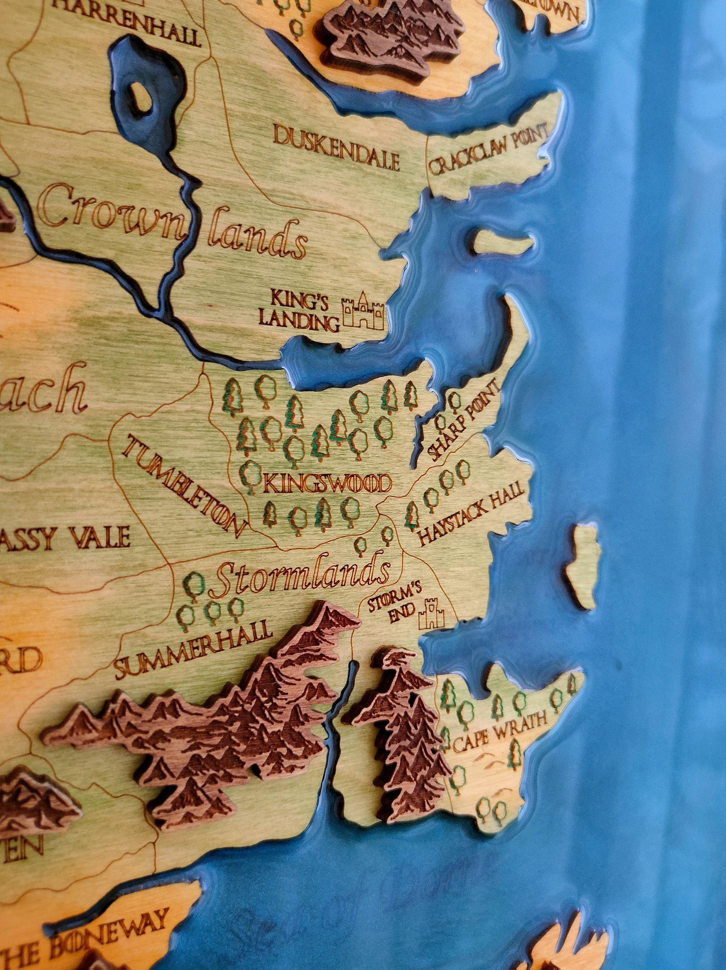 Game of Thrones Map | Westeros Engraved Map | GOT Epoxy Resin 3D Colored Wooden Map | Wall Decor Map 15.25" x 23"