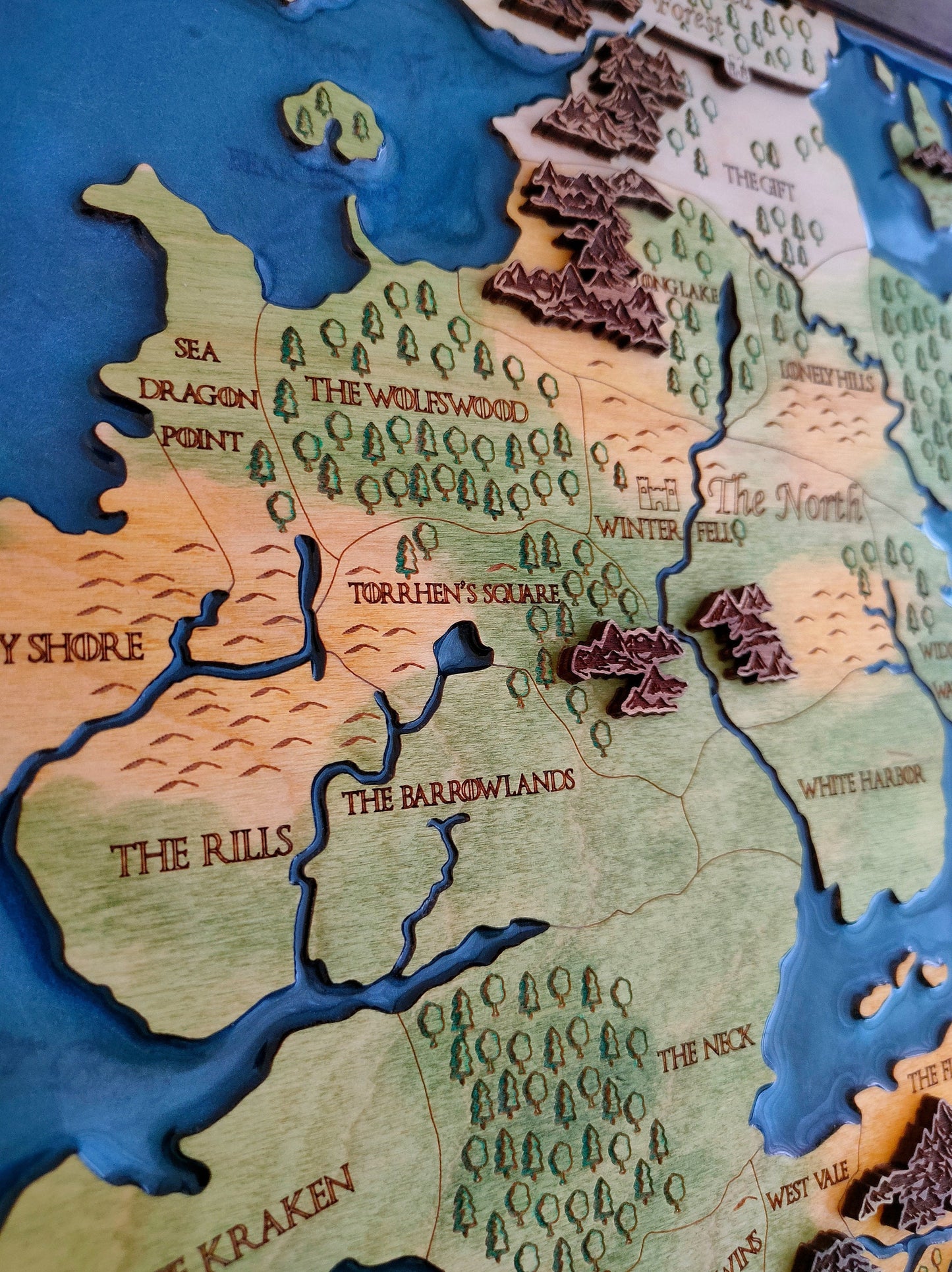 Game of Thrones Map | Westeros Engraved Map | GOT Epoxy Resin 3D Colored Wooden Map | Wall Decor Map 15.25" x 23"