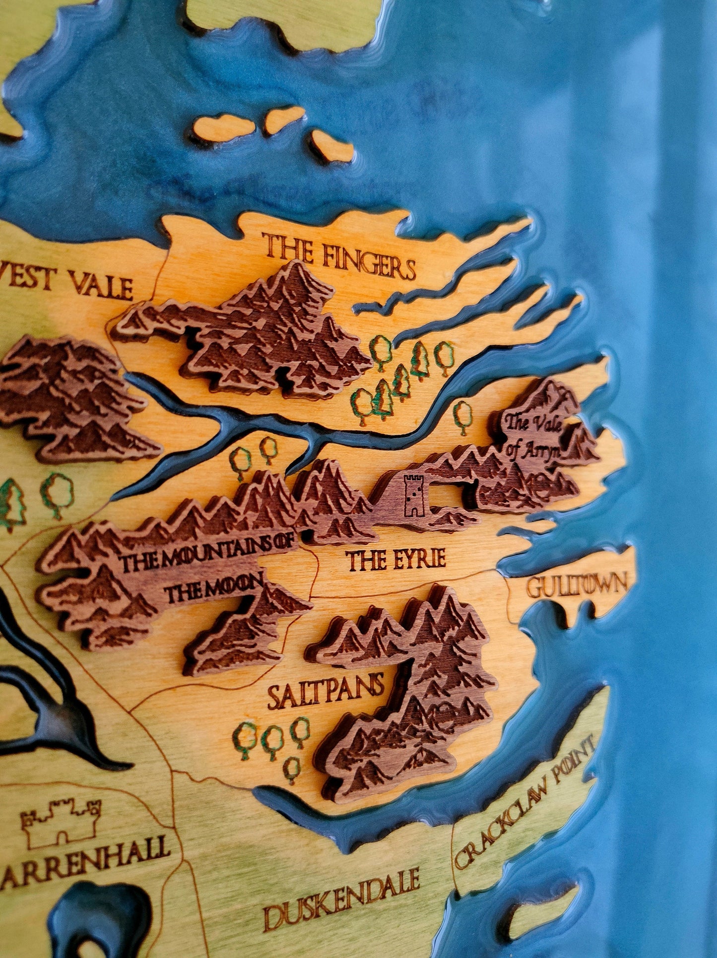 Game of Thrones Map | Westeros Engraved Map | GOT Epoxy Resin 3D Colored Wooden Map | Wall Decor Map 15.25" x 23"