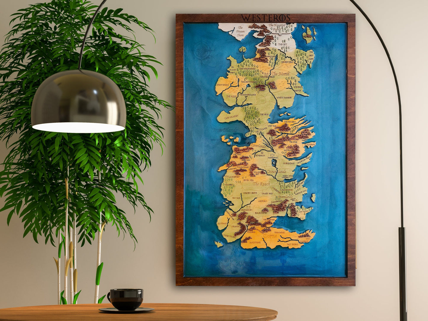 Game of Thrones Map | Westeros Engraved Map | GOT Epoxy Resin 3D Colored Wooden Map | Wall Decor Map 15.25" x 23"